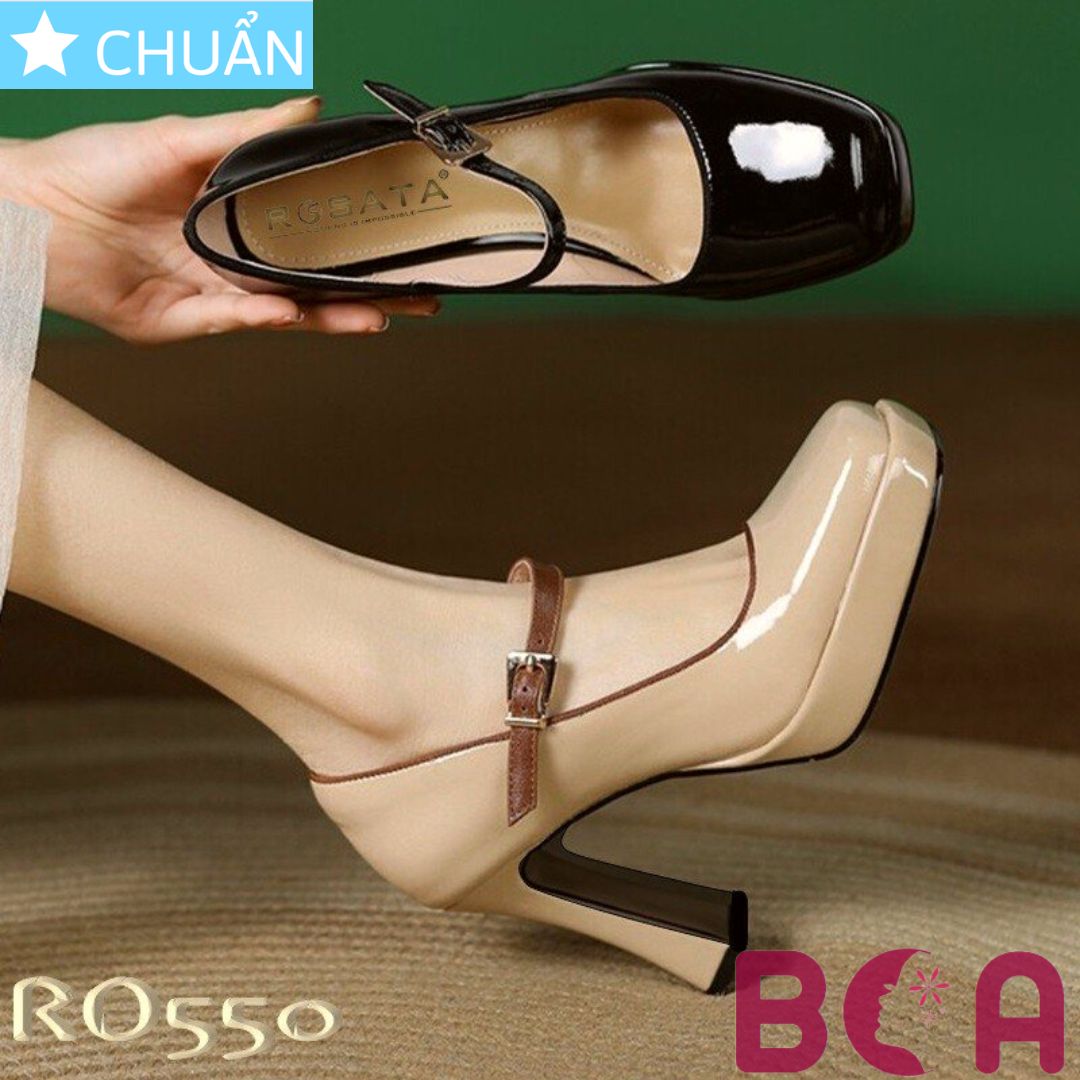 Giày cao gót nữ 8p RO550 ROSATA tại BCASHOP mũi vuông thiết kế thời trang và đẳng cấp, màu đen