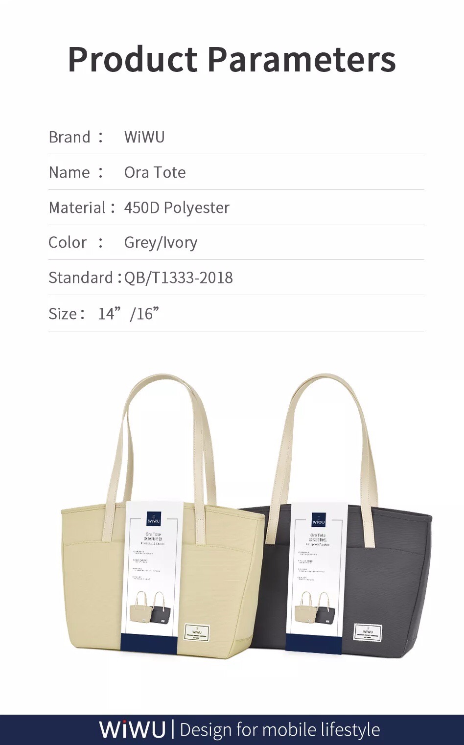 Túi Wiwu Ora Tote được làm bằng chất liệu polyester không thấm nước, vải bền và cổ điển, có ngăn đựng máy tính xách tay - h