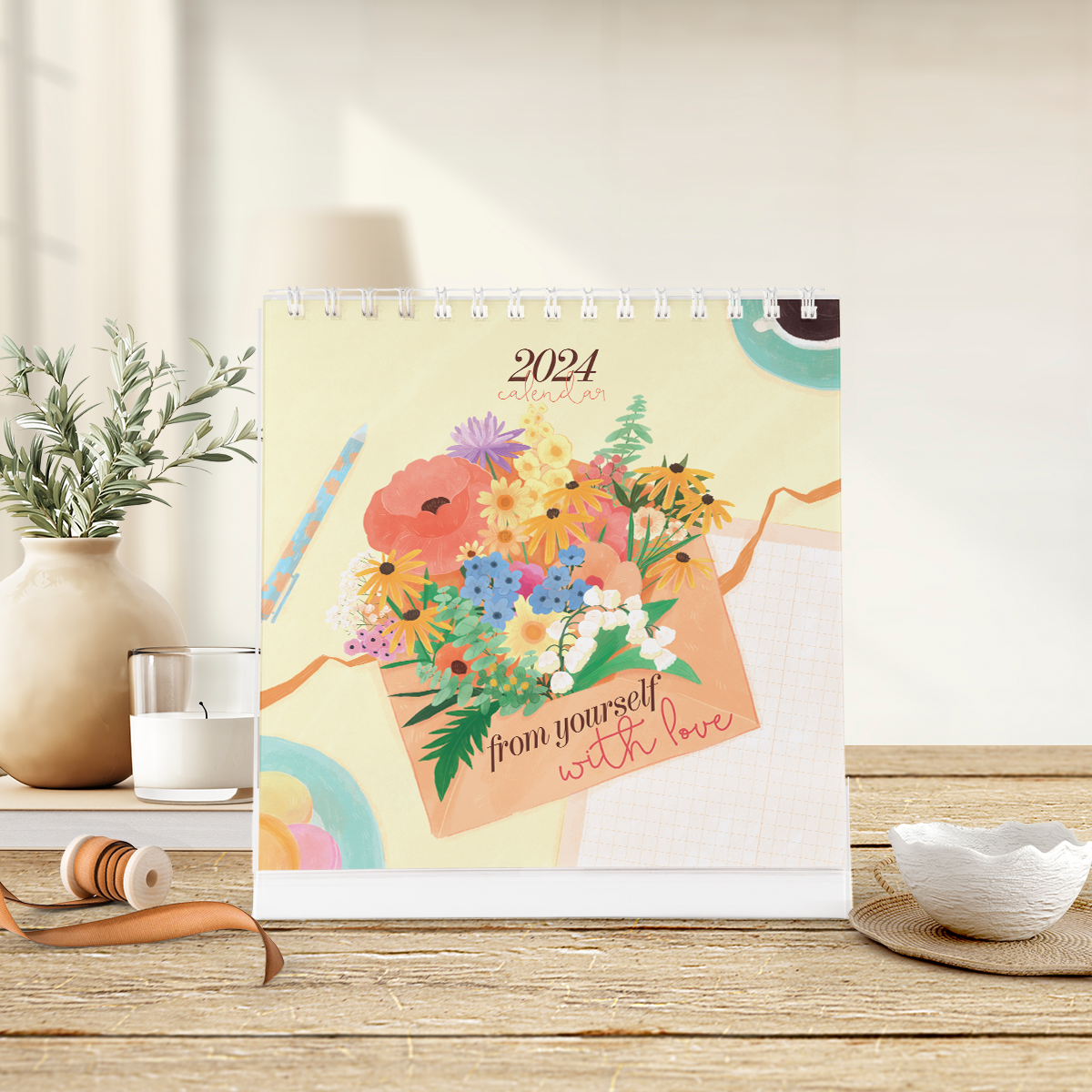 Lịch bàn 2024 SDstationery From Yourself with Love, cảm hứng phát triển bản thân, tiếng Anh, minh họa đẹp 20x24x7,5