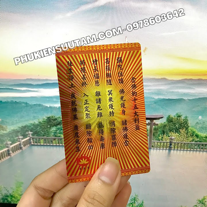 Thẻ Kim Bài Nam Mô A Di Đà Phật, kích thước: 8.3cmx5.3cmx0.2cm, màu: vàng - SP005753