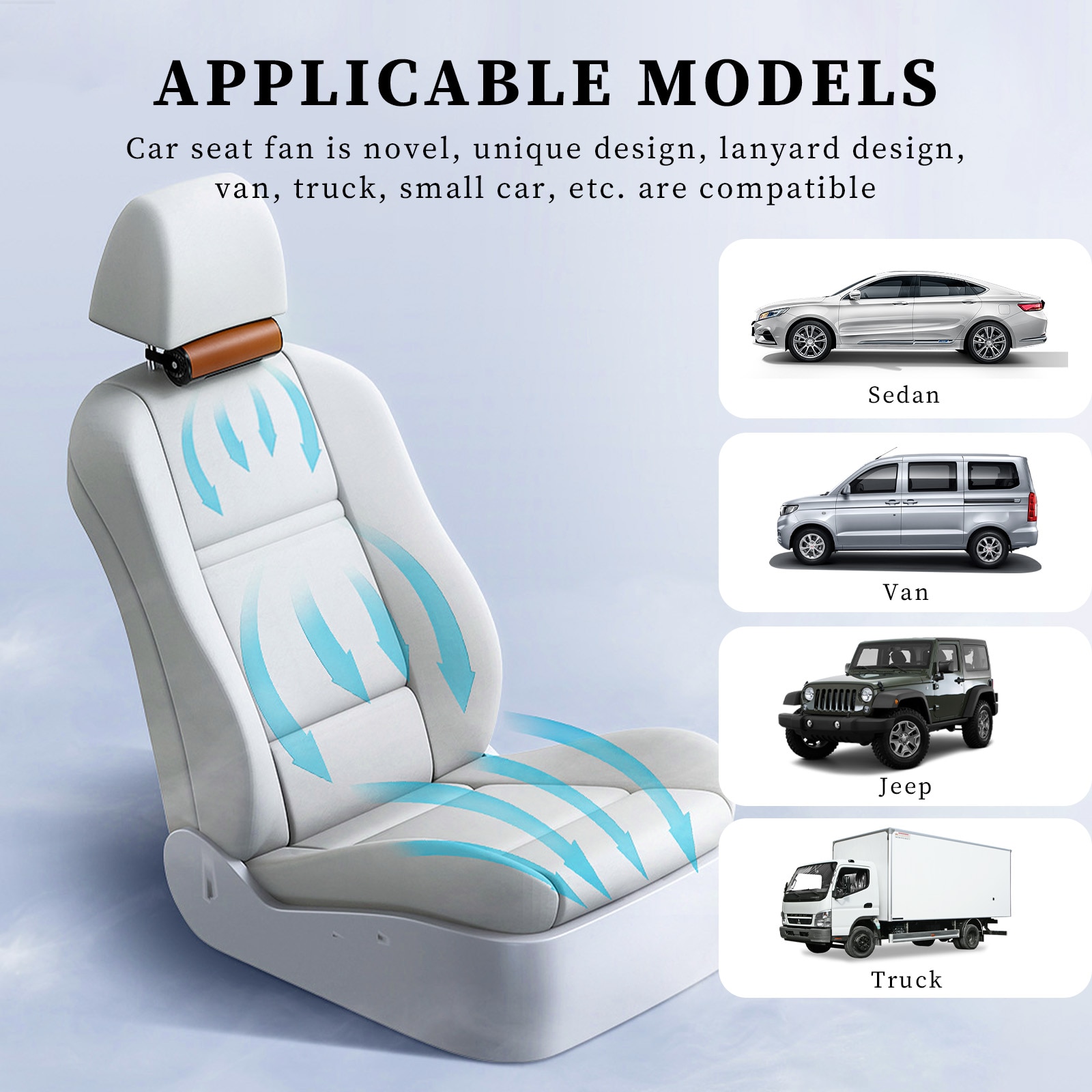 Quạt lưng ghế xe hơi Cooling MEMO Portable Car Seat Fan Front Rear Seat Air Circulation Fan