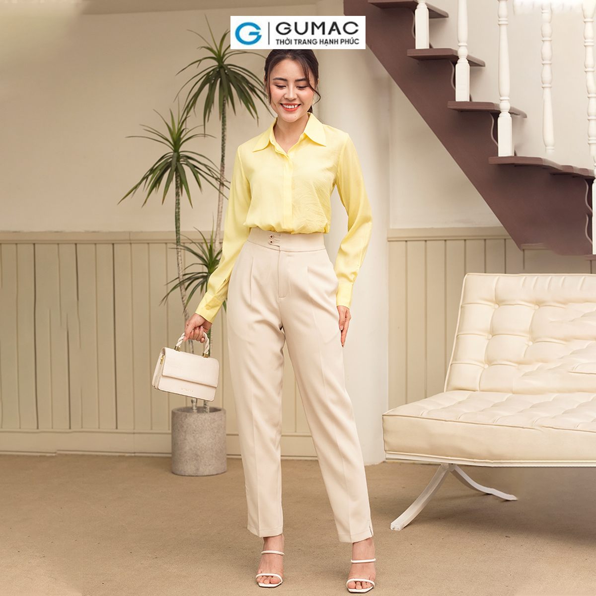 Áo sơ mi nữ tay dài nẹp che nút thanh lịch thời trang GUMAC AD06011