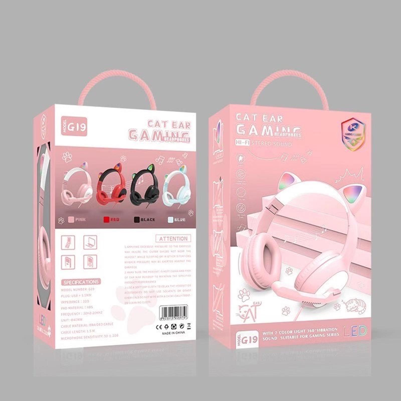 Surround Sound Wired Headset LED Light for Games Computer TV pink