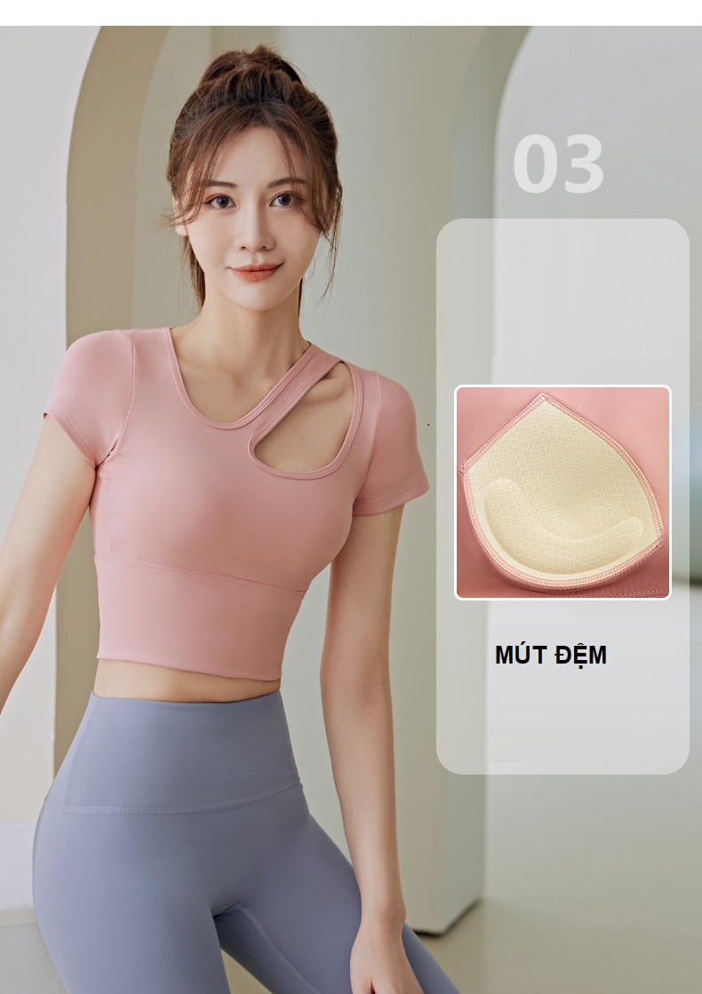 Bộ quần áo tập gym, yoga, aerobic Linda, Đồ tập gym 2 món, áo croptop ngắn tay có mút đệm và quần dài ôm body, tôn dáng