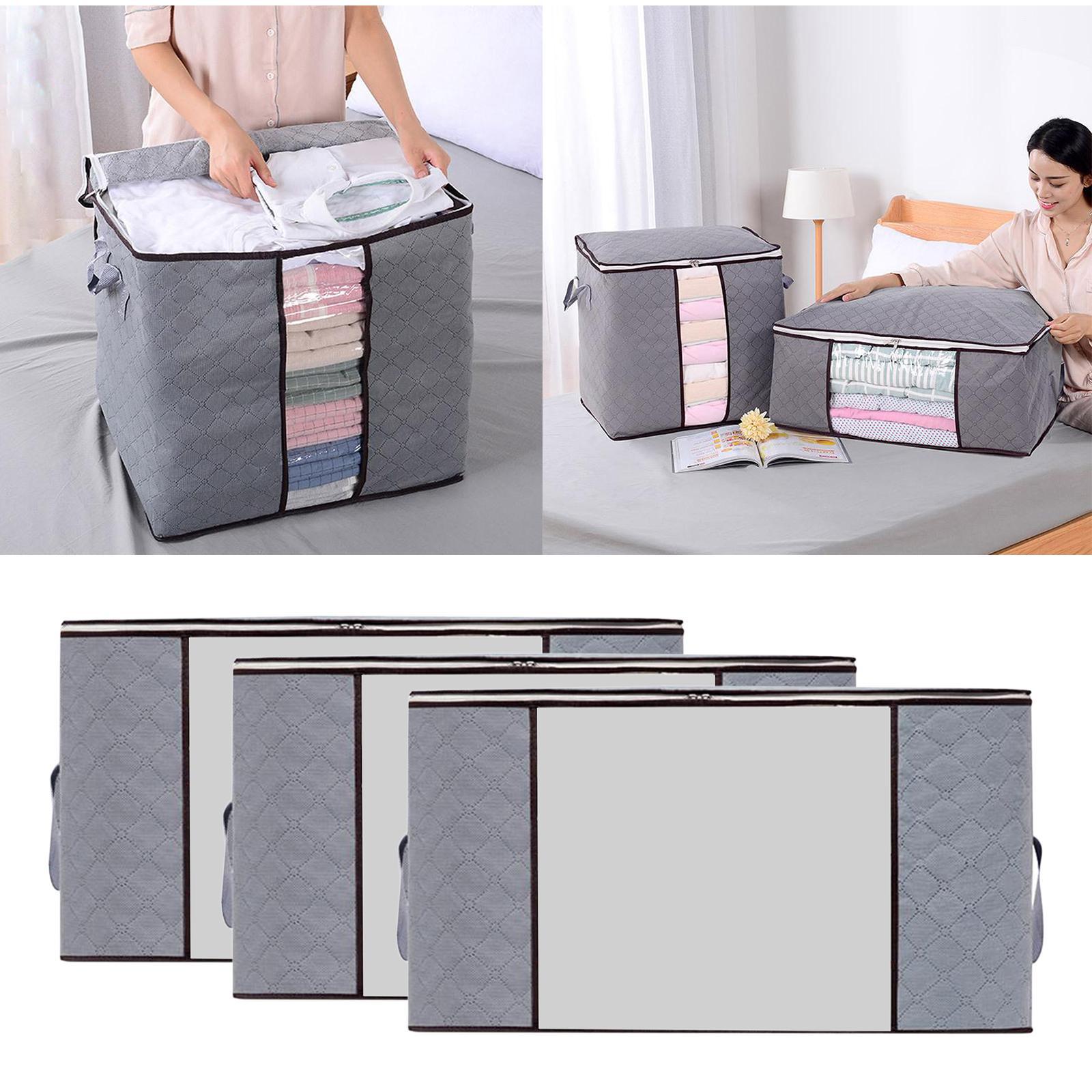 3 Pieces Foldable Closet Organizer 150L Storage Bags Container Carry Handle