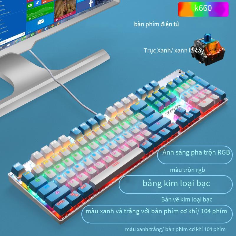 Thuận lợi nhất crack K660 thực bàn phím cơ USB trò chơi có dây dạ quang máy tính RGB xanh trục bàn phím cơ ebay