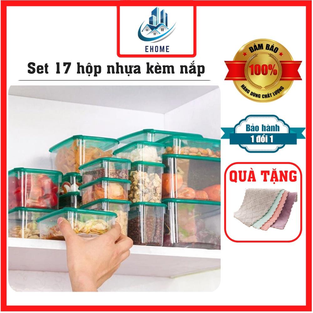 Bộ 17 hộp nhựa đựng thực phẩm có nắp đậy an toàn để tủ lạnh loại lớn