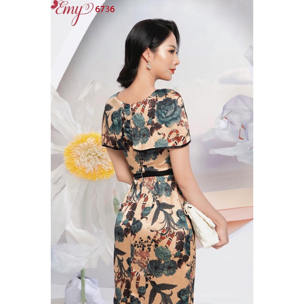 Đầm EMY EM6736 Body Tay Choàng Lụa Vân