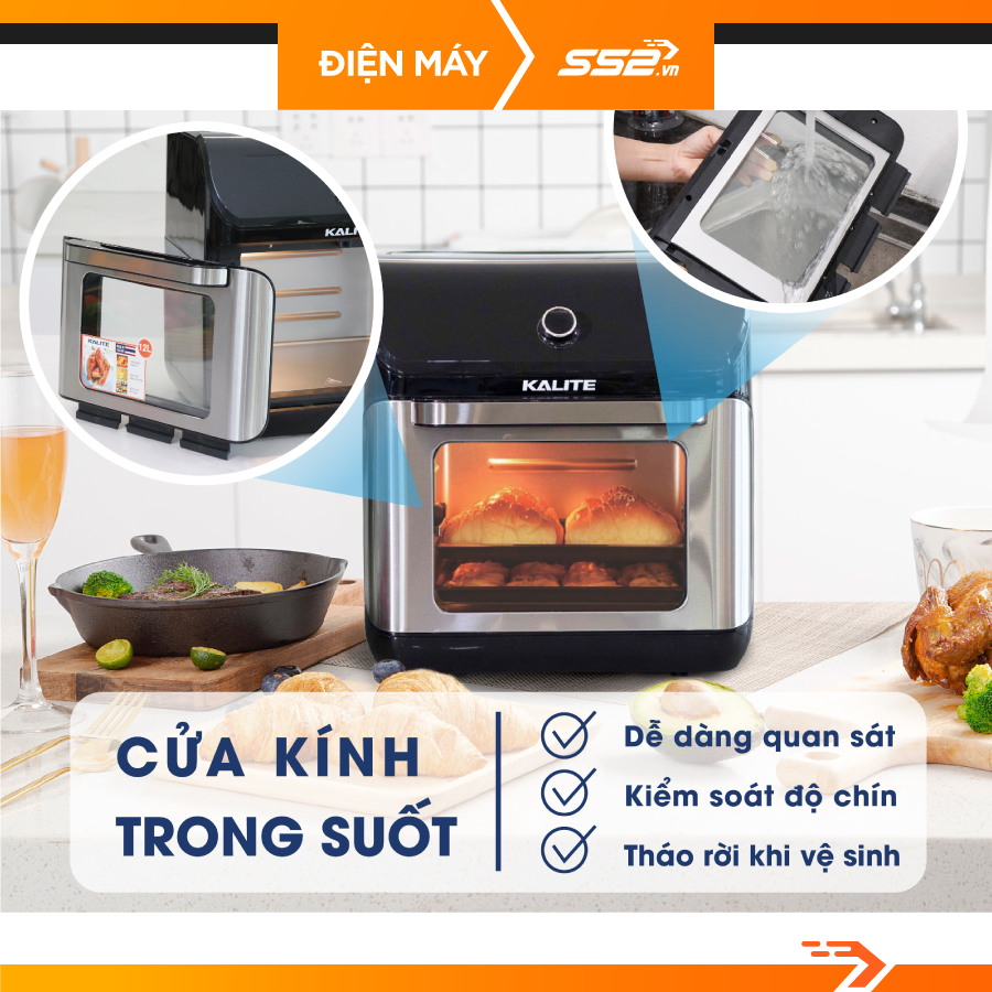 Nồi chiên không dầu Kalite KL 1200 dung tích 12L công suất 1800W ướp gà nướng nguyên con - Hàng chính hãng