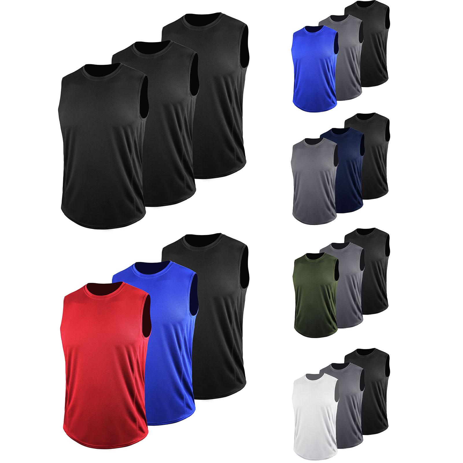 Set 3 cái áo thun ba lỗ dành cho nam tập gym, thể dục, chạy bộ, chất liệu nhanh khô, thấm hút mồ hôi