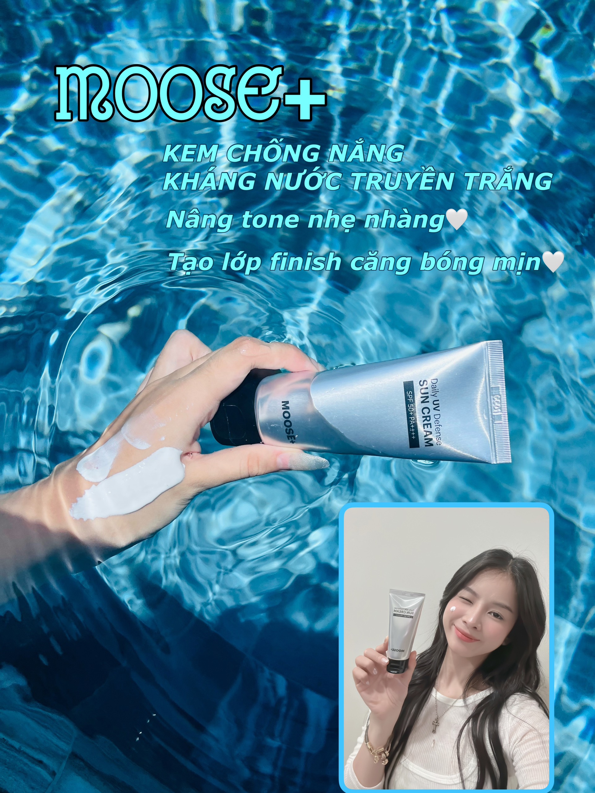 Kem chống nắng moose+ nâng tông dưỡng trắng da trọng lượng 50gam hạn dùng 2026