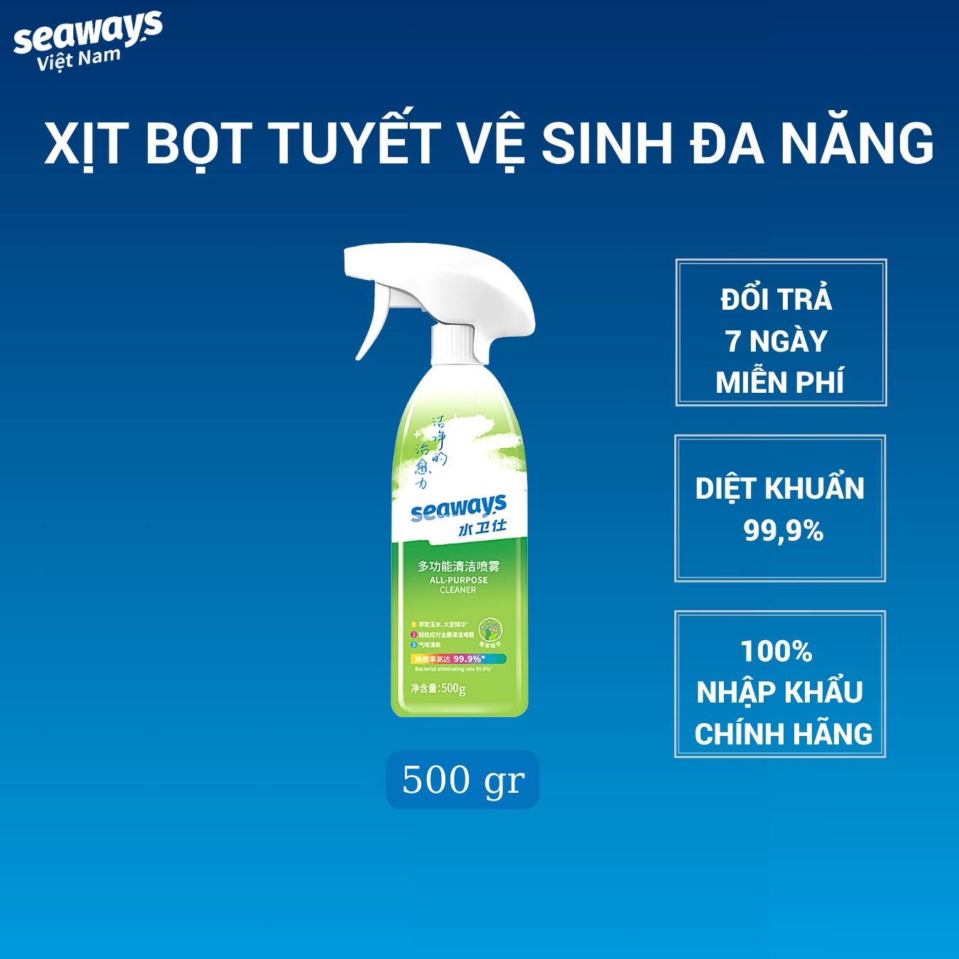 Chai xịt đa năng làm sạch bề mặt bàn ăn, ghế salon, khăn trải bàn, máy tính, bên trong tủ lạnh, lò vi sóng,nội thất oto