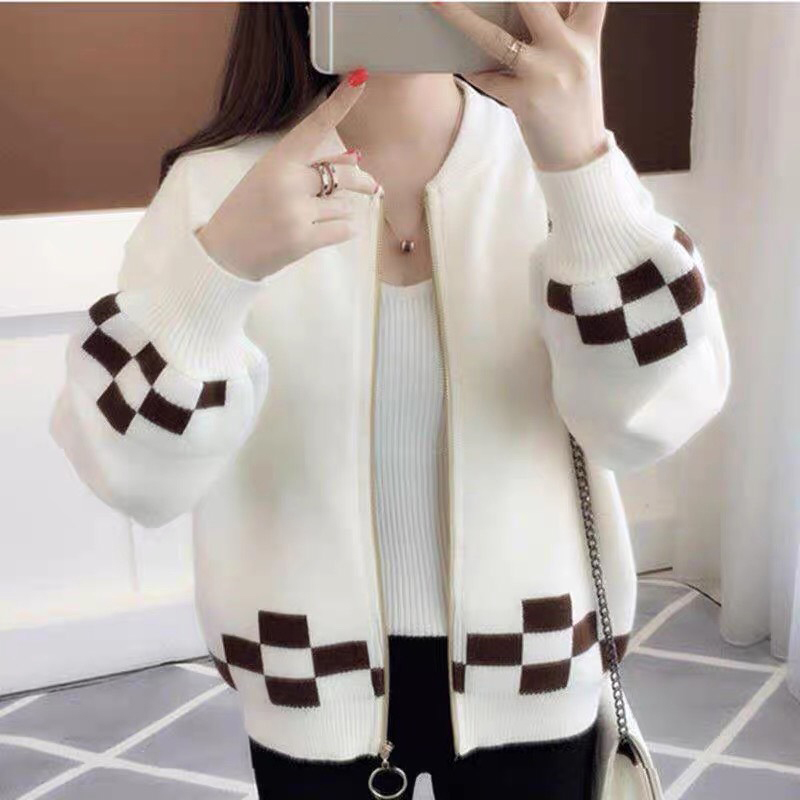 Hình ảnh Áo cardigan len nữ dáng ngắn phong cách Hàn Quốc khóa kéo, chất len mềm mại S0091