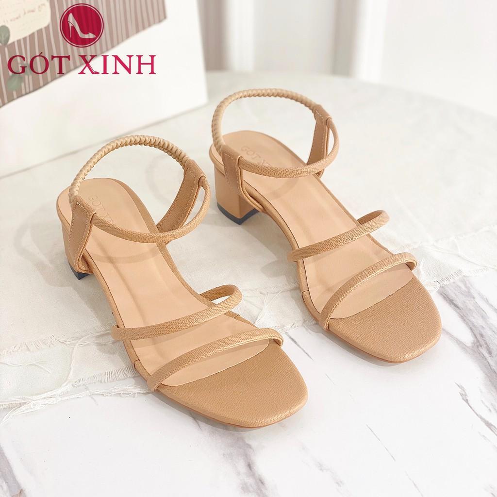 Sandal Cao Gót Gót Xinh GX283 5cm Da Mềm Hai Quai Đế Trụ Vuông