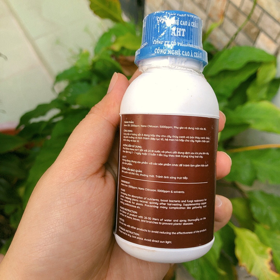 Phân bón NANO SẮT AHT - PHỤC HỒI MÀU XANH CỦA LÁ, TĂNG MÀU SẮC HOA chai 100ml