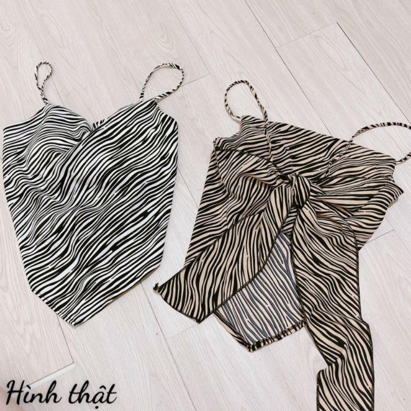 Áo hai dây- áo yếm lụa cột nơ hoạ tiết sọc hót trend
