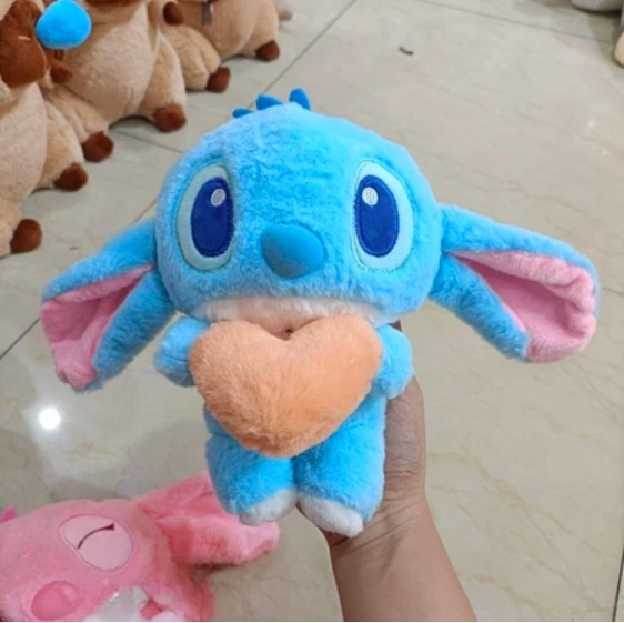 Thú nhồi bông Stitch nháy mắt đáng yêu - Size 20cm - Quà tặng gấu bông Stitch ôm tim mềm mịn cho bé