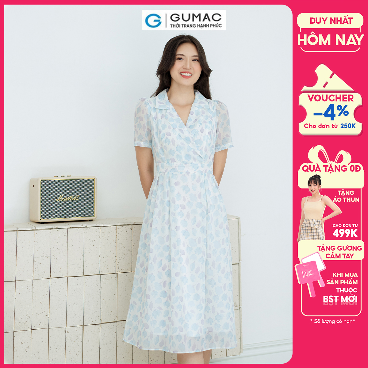 Đầm A xòe bâu danton GUMAC DD08030