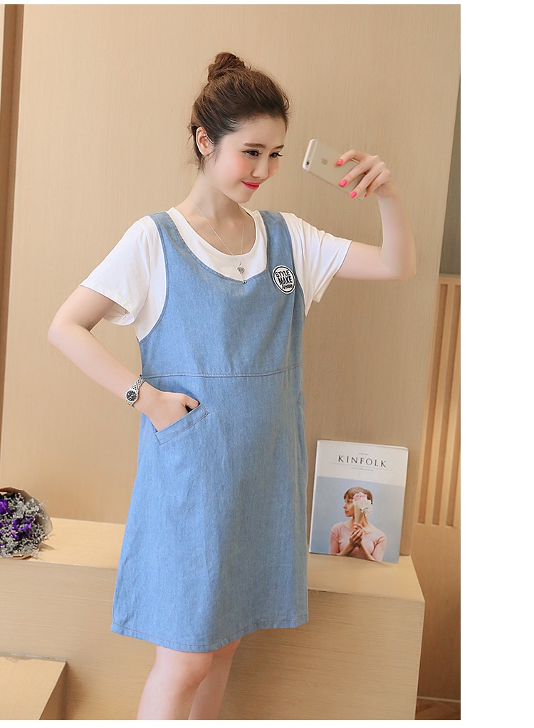 Đầm bầu hàn quốc denim phối thun DN04