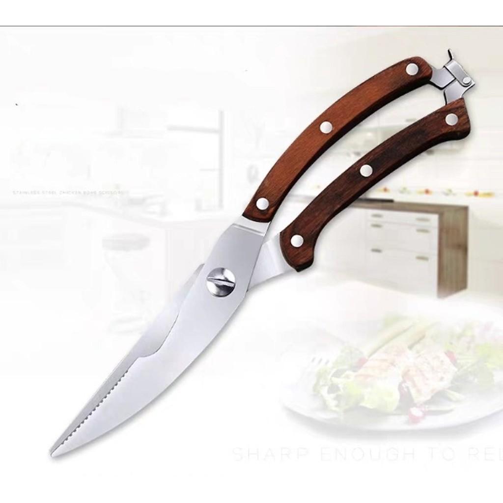 Kéo cắt gà đa năng cán gỗ có khóa gài siêu chắc