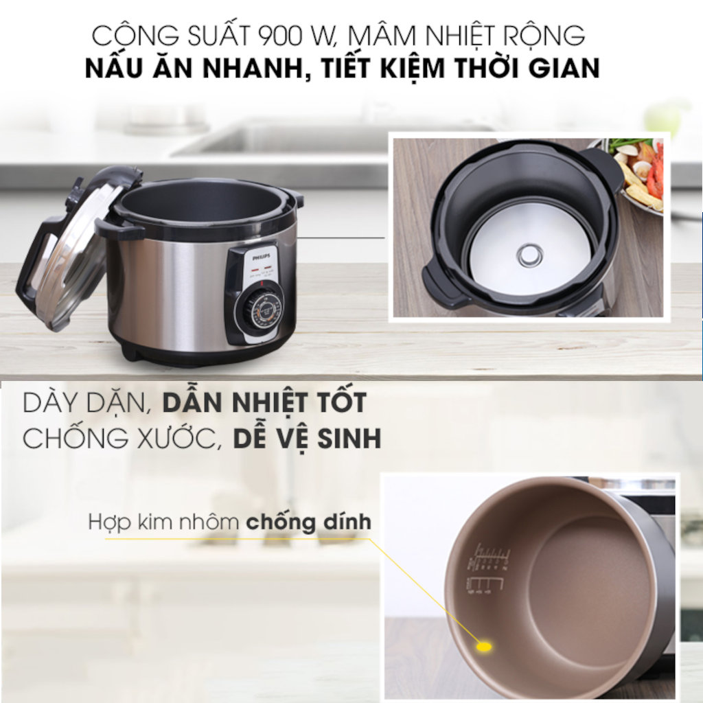 Nồi áp suất điện Philips HD2103/66 dung tích 5L, 14 chức năng nấu, chuẩn Châu Âu - Hàng chính hãng