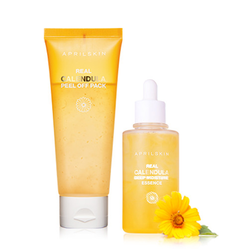 Aprilskin Set mặt nạ lột tẩy tế bào chết Real Calendula Peel Off Pack &amp; tinh chất Deep Moisture Essence