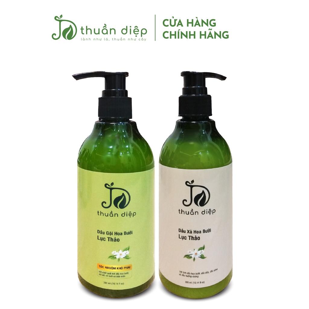 Combo Dầu gội dầu xả Hoa Bưởi Lục Thảo giữ màu tóc nhuộm, tóc mọc nhanh bồng bềnh, suôn mượt Thuần Diệp