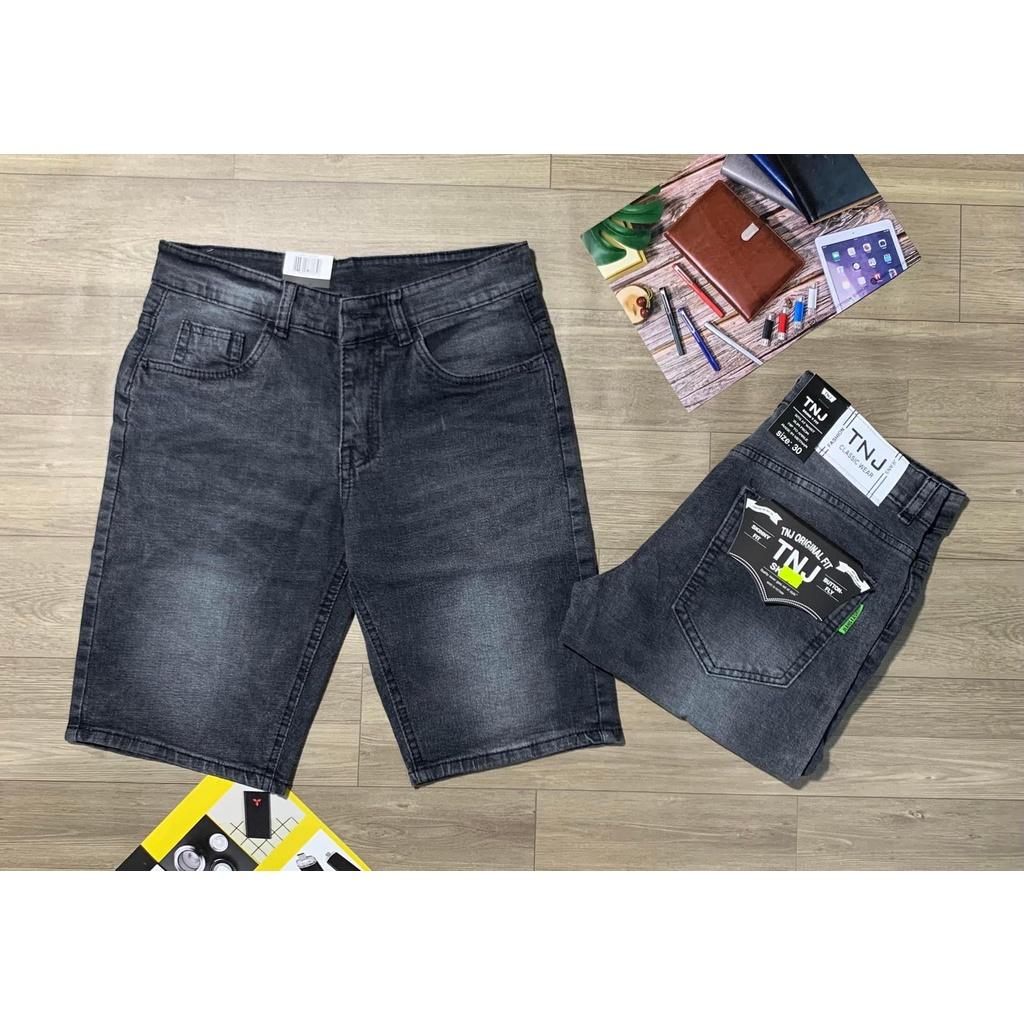 quần short jean nam xám trơn khóa kéo lệch thêu logo nhiều mẫu giá rẻ chất vải co giãn tốt