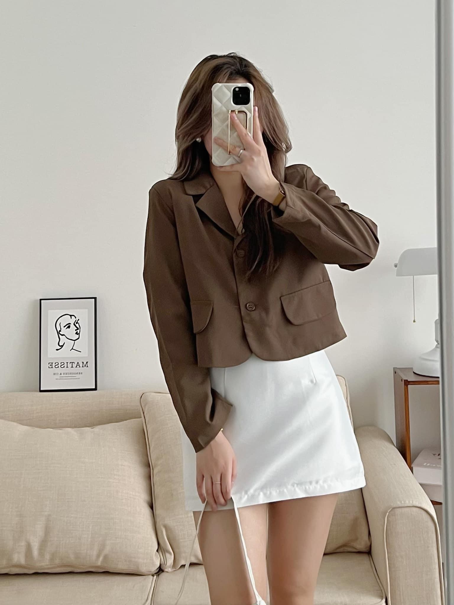 Áo khoác vest croptop ulzzang áo blazer ngắn tay dài 2 lớp hàn quốc