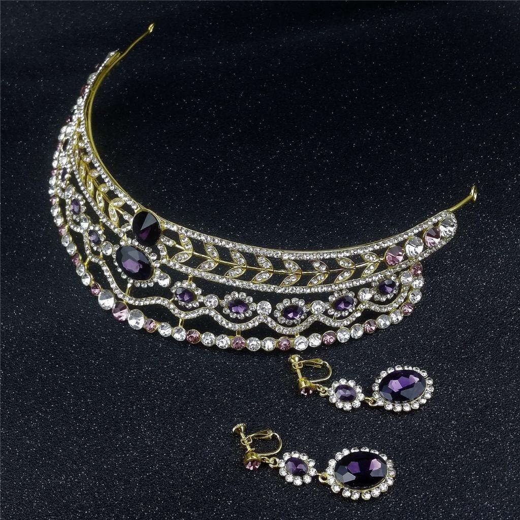 Wedding Diamante Rhinestone Baroque Tiara Crown Earrings Jewelry Set