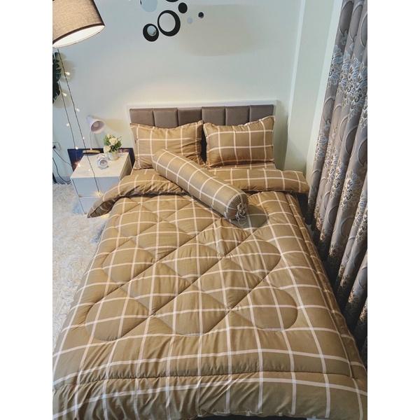Bộ 5 món ga gối và chăn phao poly cotton trần bông dày loại 1 mềm êm được chọn mẫu