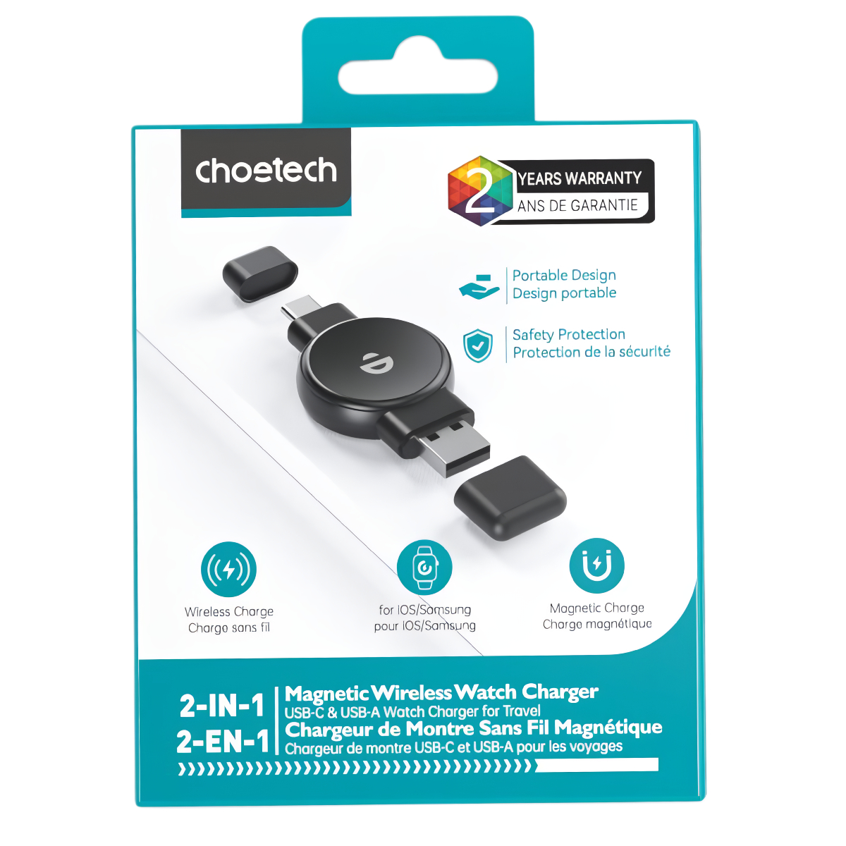 Sạc không dây đồng hồ đa năng Choetech T606 với 2 đầu cắm USB A + Type C dùng cho đồng hồ thông minh (Hàng chính hãng)
