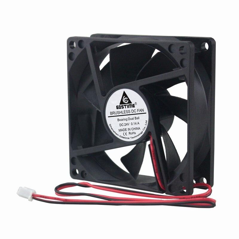 Gdstime 1 Piece DC 24V Dual Ball 80mm x 25mm 8cm 2Pin Heatsink Case Cooling Fan 80*80*25mm 8025 PC Brushless Motor Cooler
