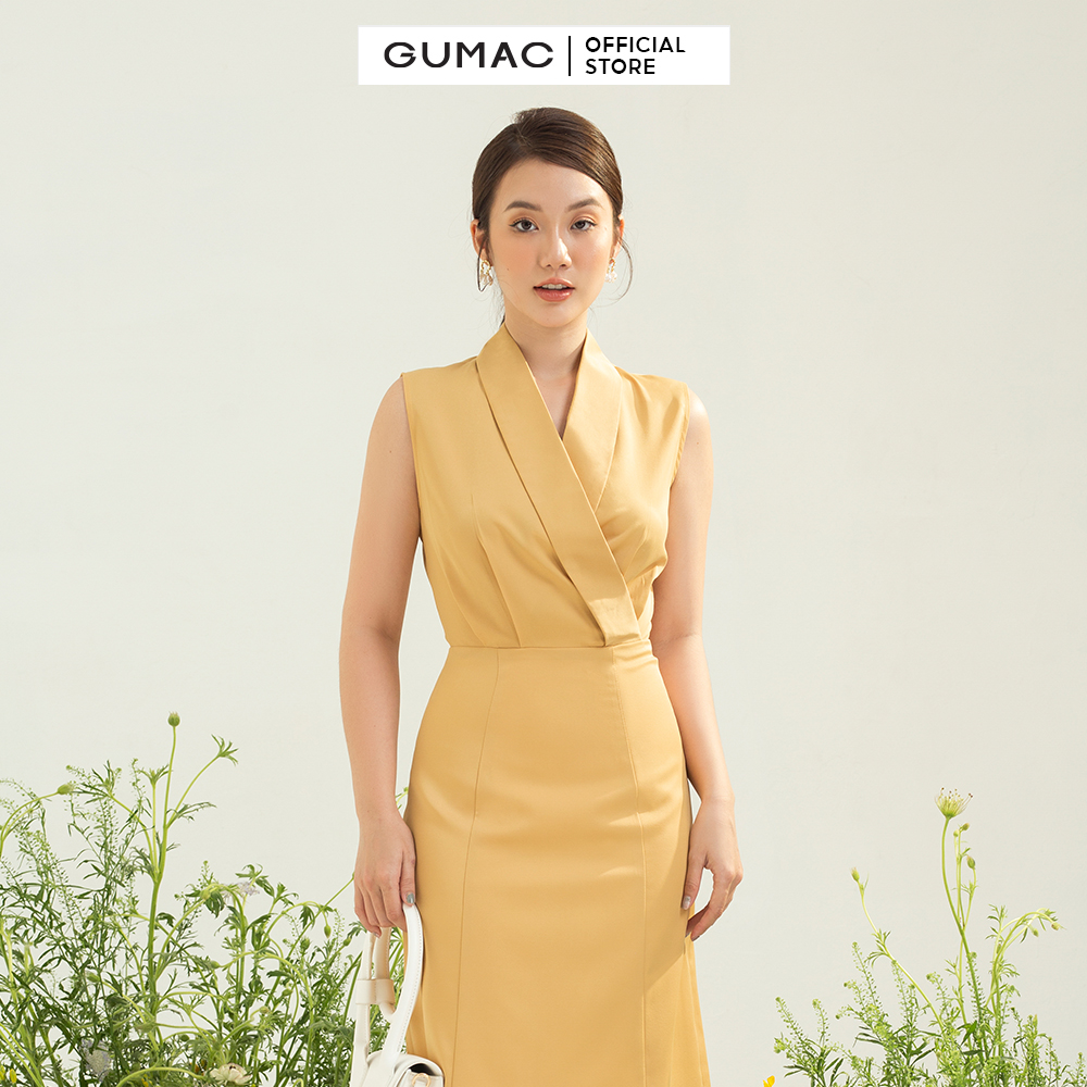 Đầm sát nách GUMAC DC03046 form A cổ vest