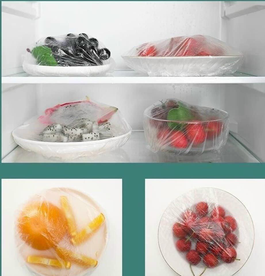 Set 100 Màng Bọc Thực Phẩm Túi Gấu Màng Bọc Thực Phẩm Pe Có Chun Bọc Đồ Ăn Co Giãn Tái Sử Dụng - Hàng Loại 1