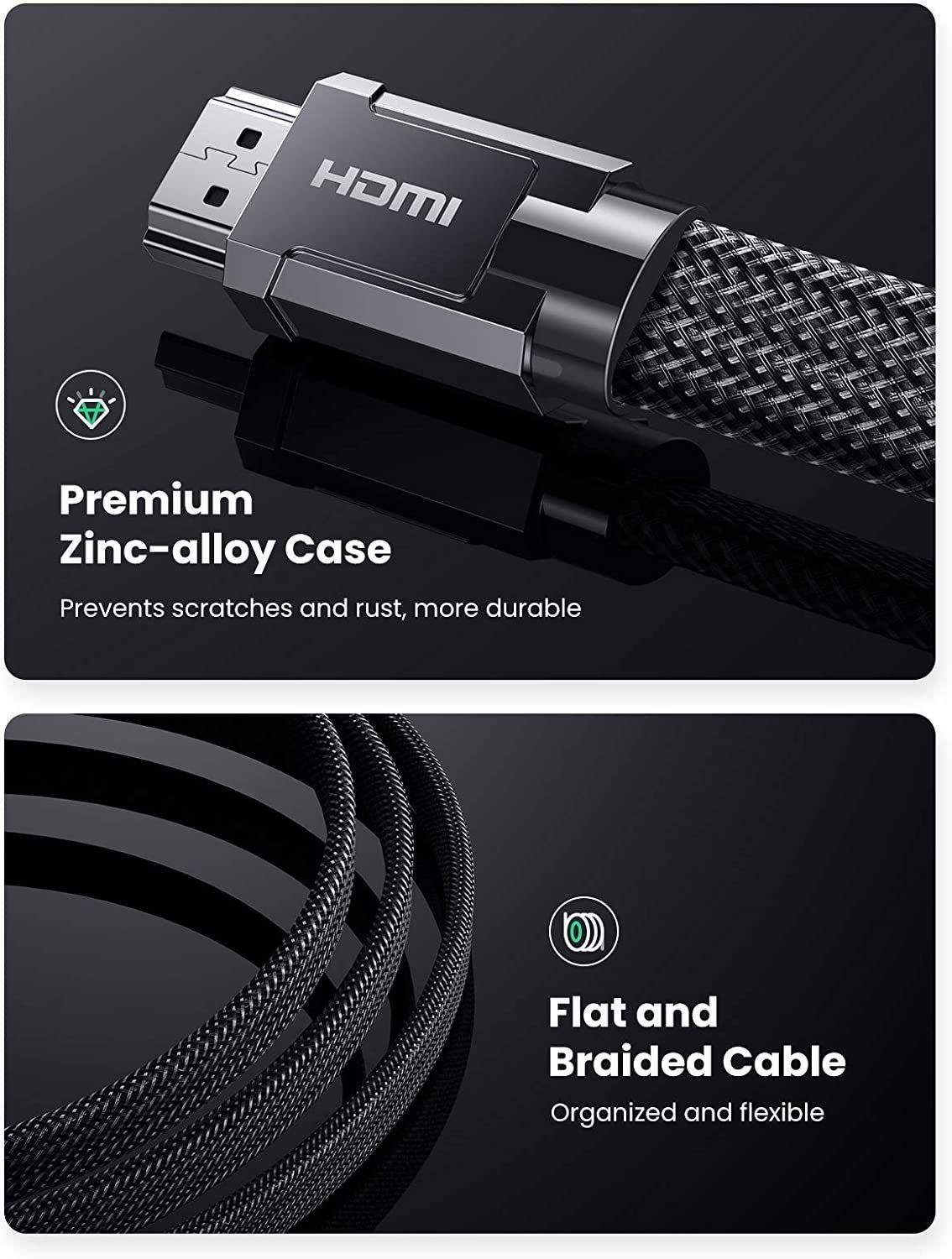 Ugreen UG20228HD145TK 2m Flat 2.1 hdmi 8k 60hz 48Gpbs M / M Zinc Alloy Braided Cable 4k 120hz - HÀNG CHÍNH HÃNG