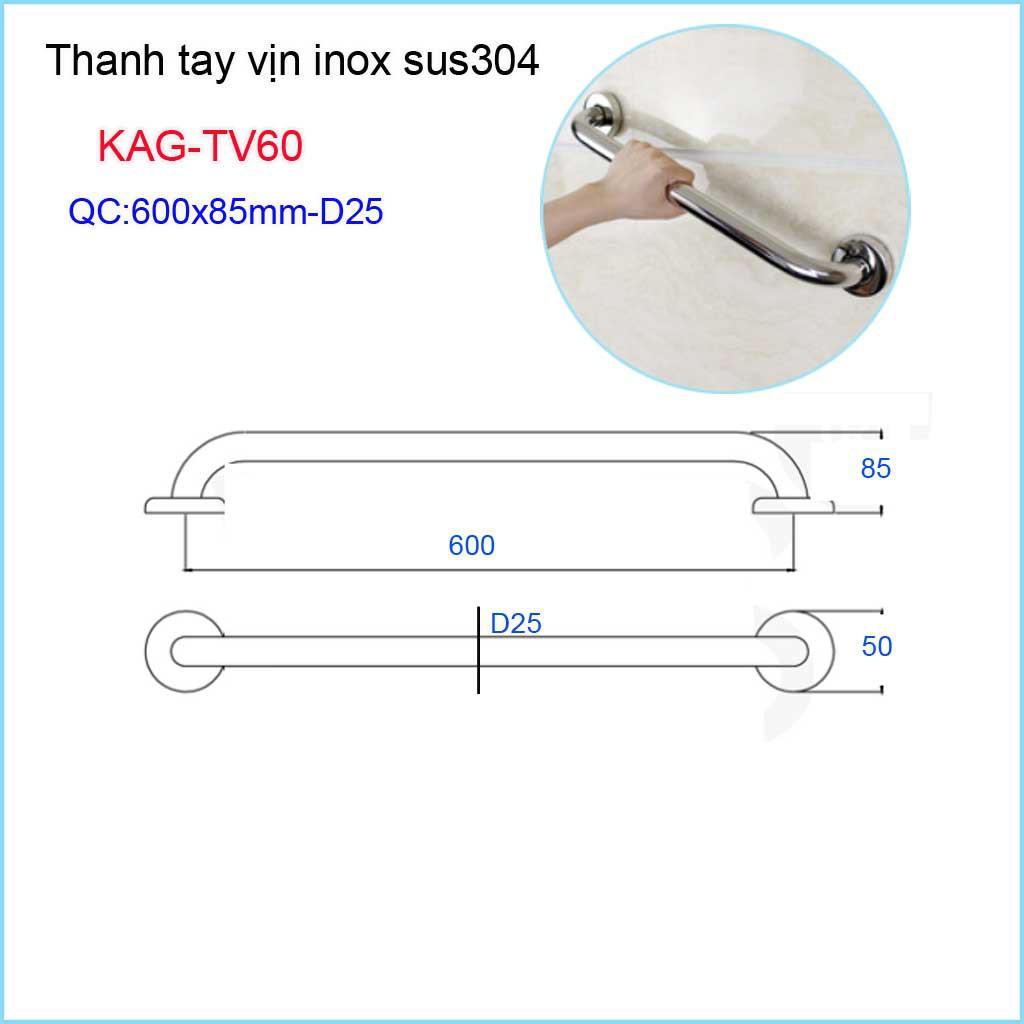 Thanh tay vịn inox nhà tắm, tay vịn inox phòng tắm KAG-TV60