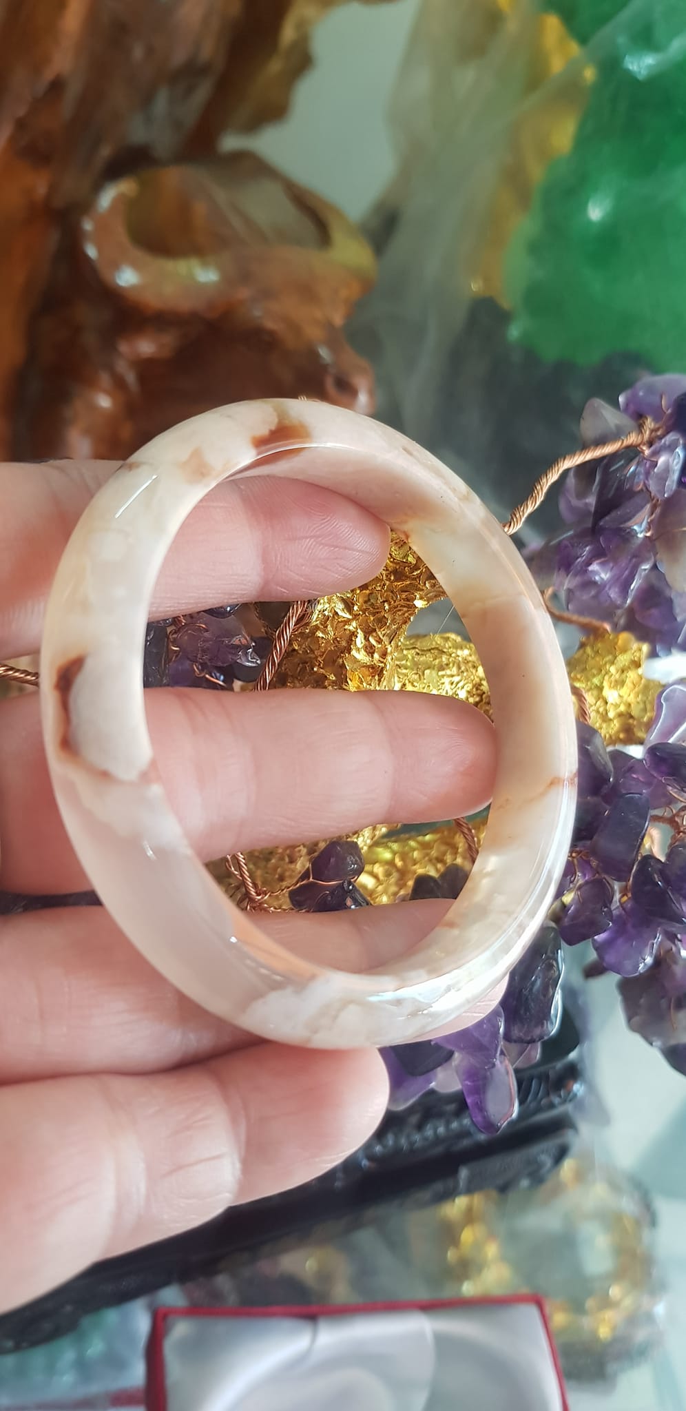 Vòng đeo tay Nữ Bản Hẹ Đá Mã Não Hoa Rau Câu Vòng tay Ni 53mm x Cao 10mm x dầy 7mm bóng đẹp Nữ 50kg - 53kg đeo xinh màu hoa nhẹ nhàng rất xinh xắn ạ
