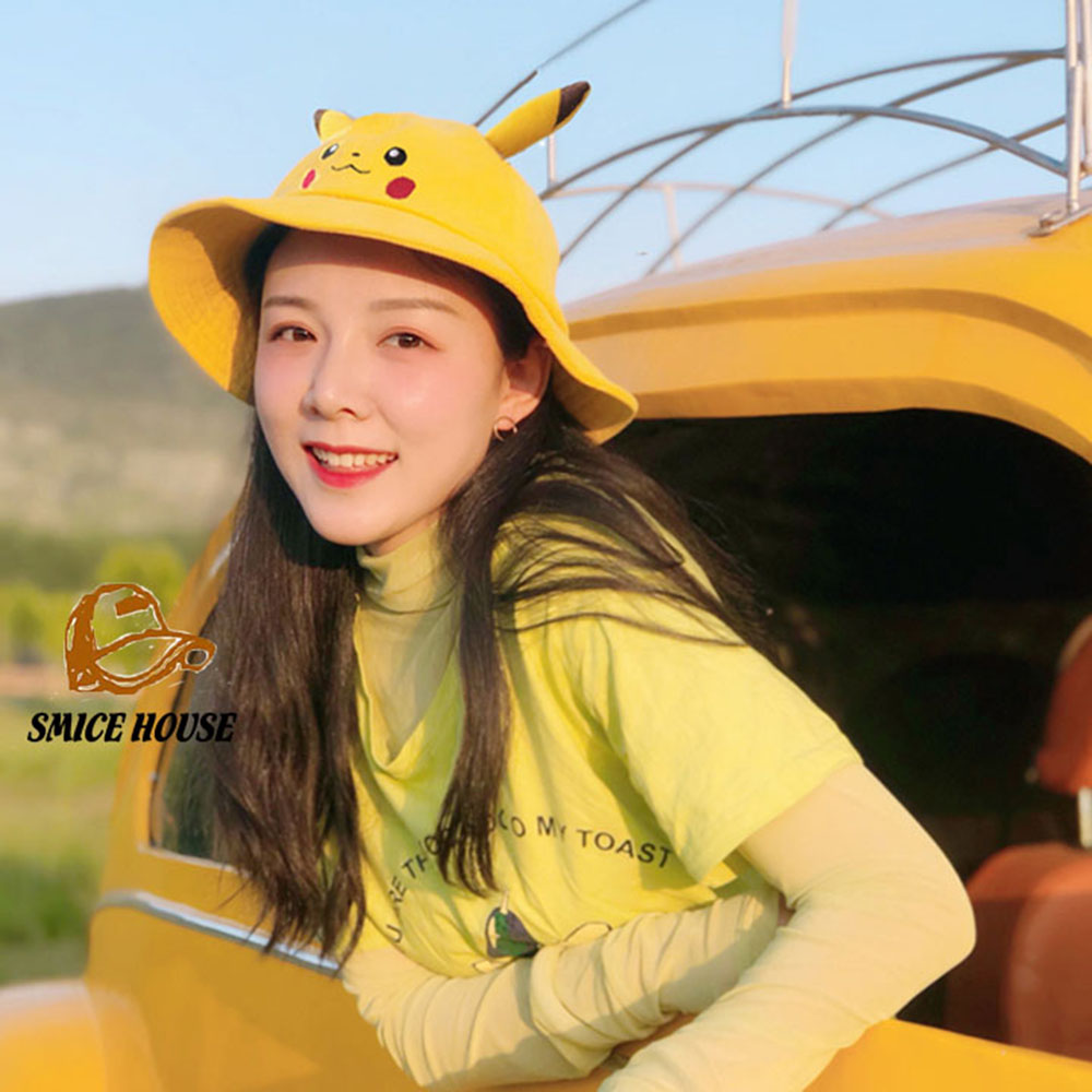 Mũ rộng vàng chống nắng nam nữ hình Pikachu dễ thương màu vàng size người lớn - Smice House