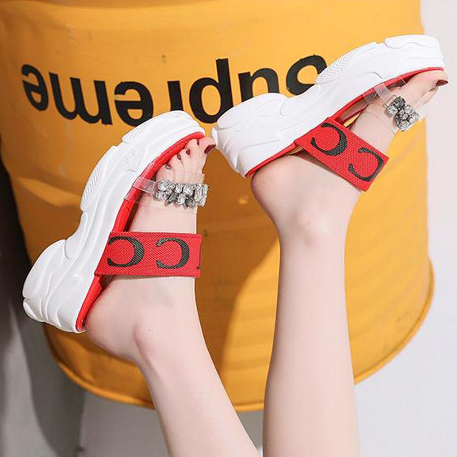 Dép quai ngang nữ đế cao đính đá