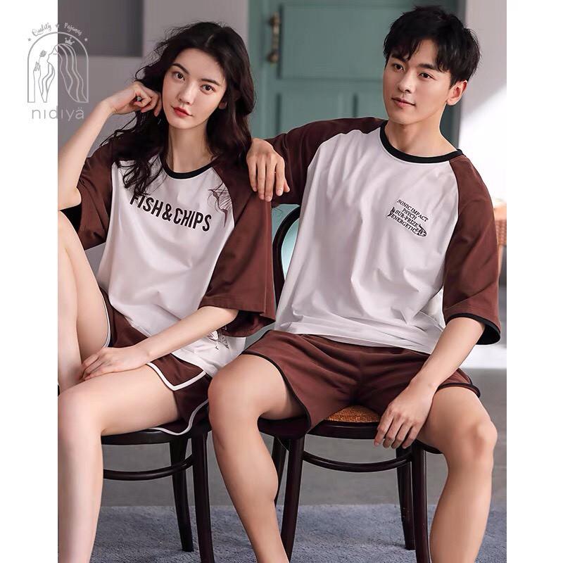 Đồ bộ mặc nhà nữ mùa hè thun cotton họa tiết chữ fish &chip