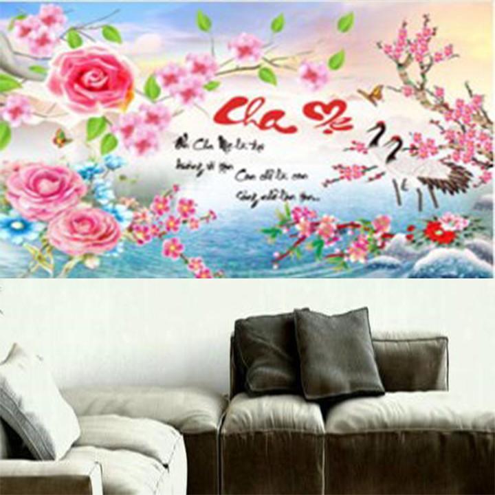 Tranh đá cha mẹ hạc DF868 - kích thước: 90 * 55cm.