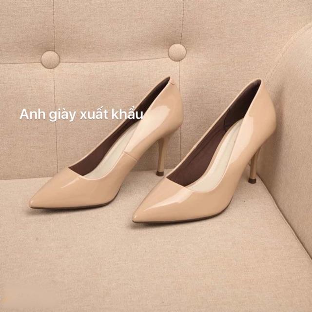 CG09 -Giày cao gót da bóng gót nhọn 7f VNXK(ảnh thật, kèm video)