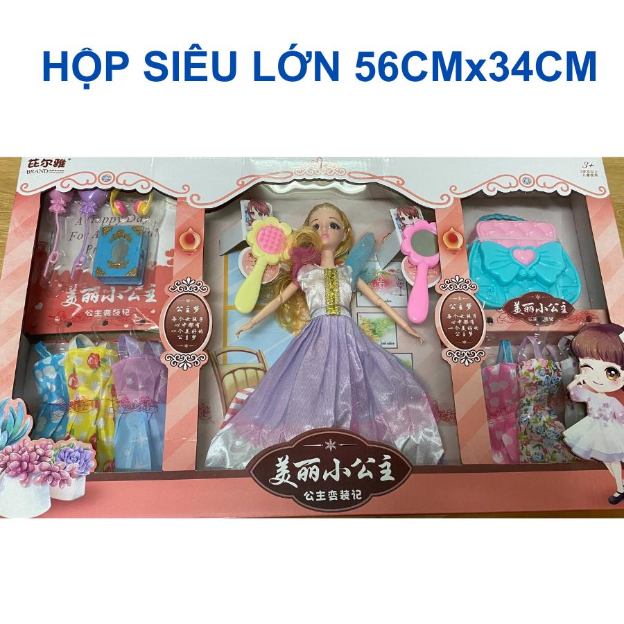 Búp bê công chúa, búp bê barbie hộp siêu lớn 56x34cm gồm 06 váy, trang sức và phụ kiện cho bé gái