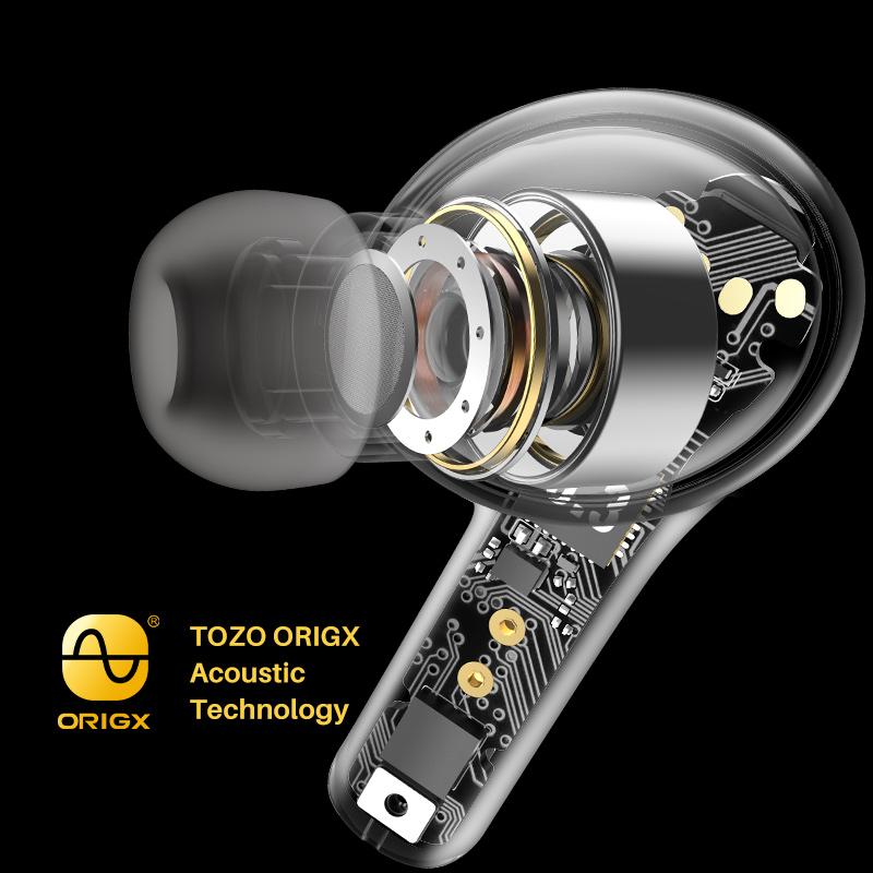 Tai nghe TOZO A2 Bluetooth 5.3, Tai nghe nhét tai không dây mini, Tai nghe nhét tai, Micrô tích hợp, Âm thanh sống động với hộp sạc Màu sắc: A2-Đen
