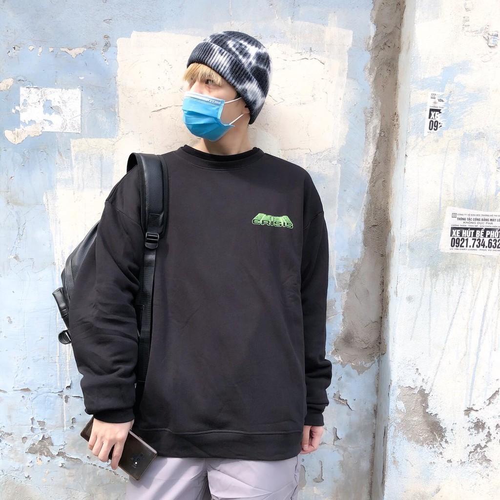 Sweater đen Crisis unisex - ẢNH THẬT