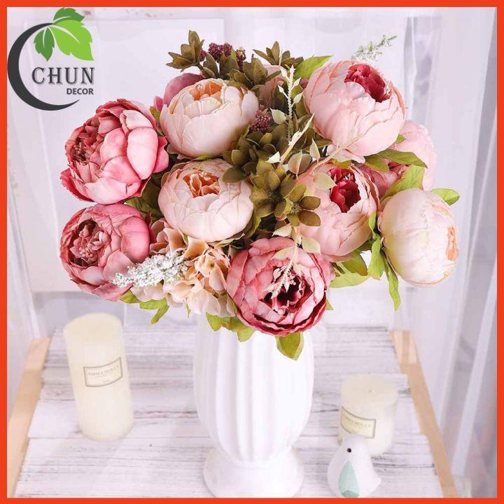 Hoa giả - cành hoa mẫu đơn Peony 8 bông cỡ lớn biểu tượng cho sự giàu sang, phú quý trang trí nhà cửa, văn phòng