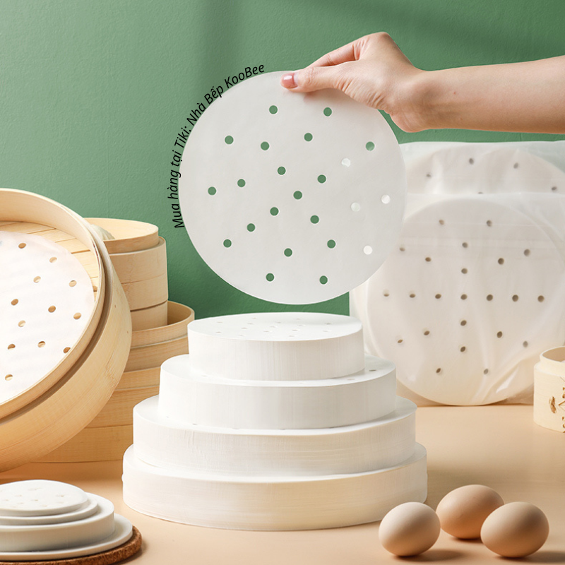 Giấy nến cho nồi chiên không dầu cắt sẵn đục lỗ chống dính chịu nhiệt - Giấy lót bánh bao lót xửng