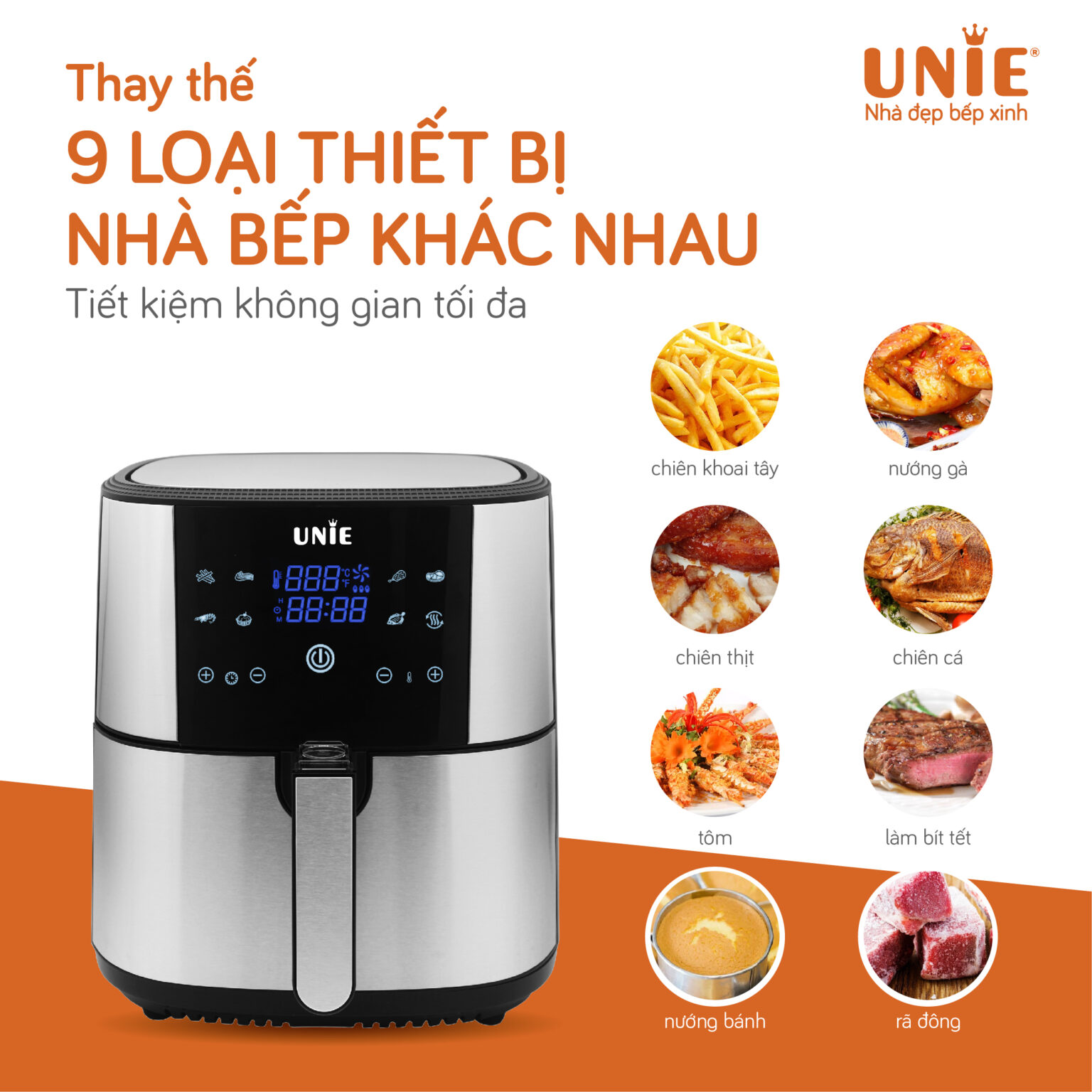 Nồi Chiên Không Dầu Unie UE-800 Tiêu Chuẩn Đức Công Suất 1800W Dung Tích 8L- Hàng Chính Hãng