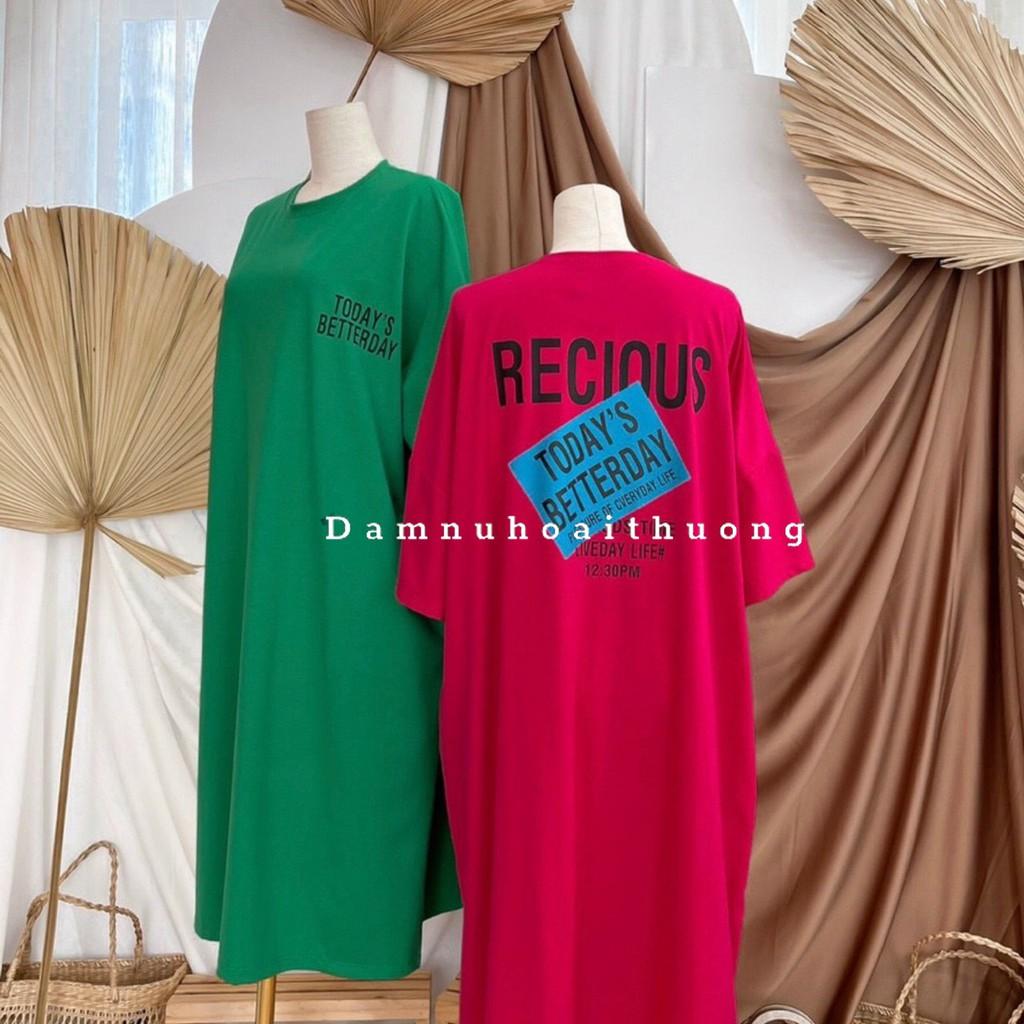 Đầm dáng suông/ Váy thun cổ tròn form rộng dáng dài chất liệu cotton co giãn 4 chiều